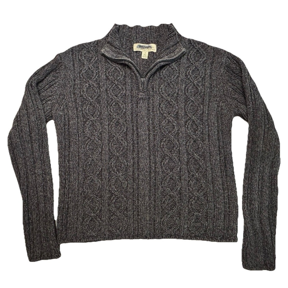 Cabela's‎ Vintage 90s Cable Knit 1/4 Zip Sweater Womens Small Gray Cotton Fisher